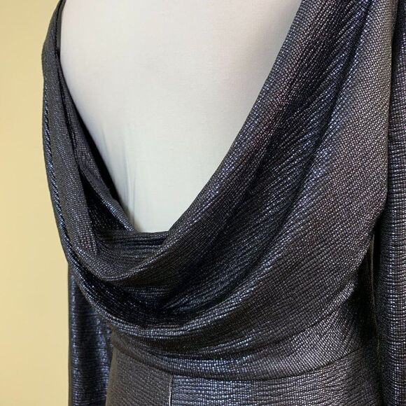 NIGHTWAY Womens Cocktail Dress Size 14 Navy Long Sleeve Jewel Neck Drape Back - Picture 6 of 11